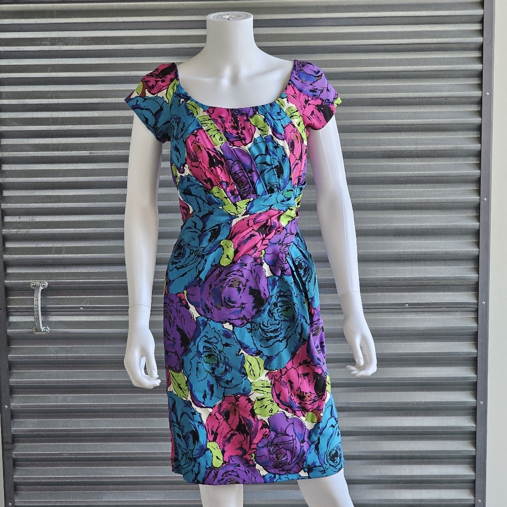 Betsey Johnson Dress Silk floral, cap sleeve,  sz 2